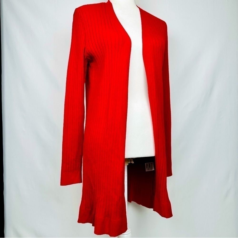 Maison Jules Women's Ribbed Open Cardigan Sweater Red Size: Large